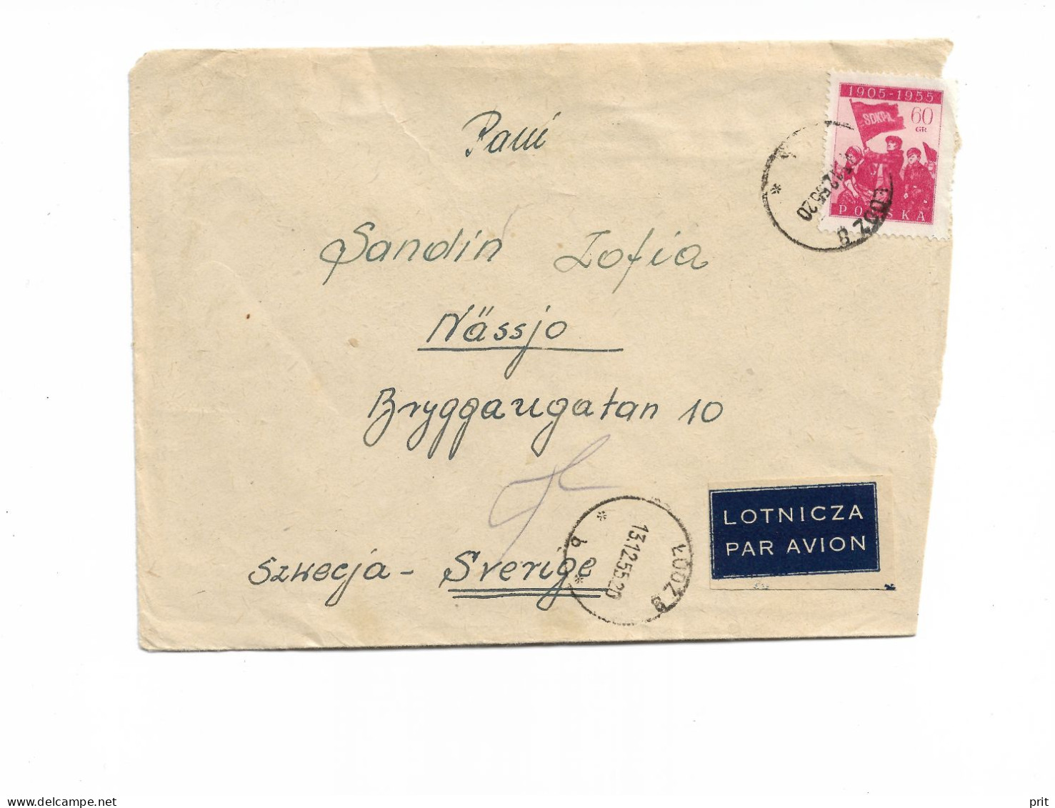 Łódź, Poland Polish People's Republic Airmail Cover To Nässjö, Sweden 1955 - Covers & Documents