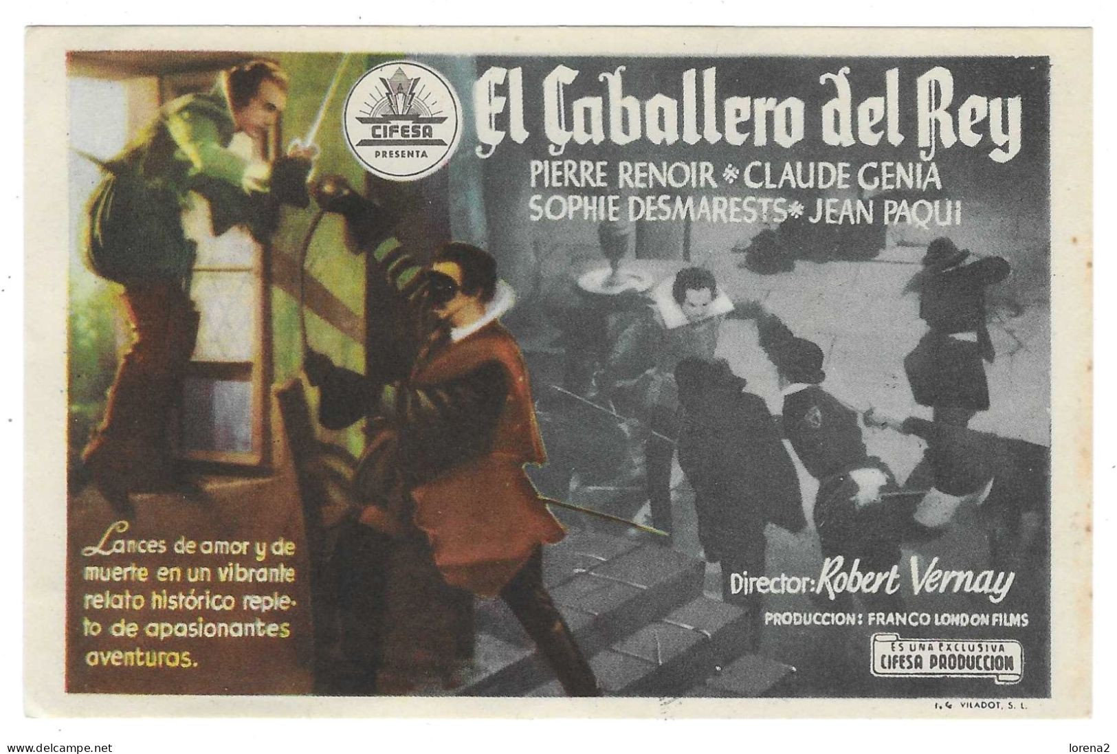 Programa Cine. El Caballero Del Rey. Pierre Renoir. 19-1846 - Publicité Cinématographique