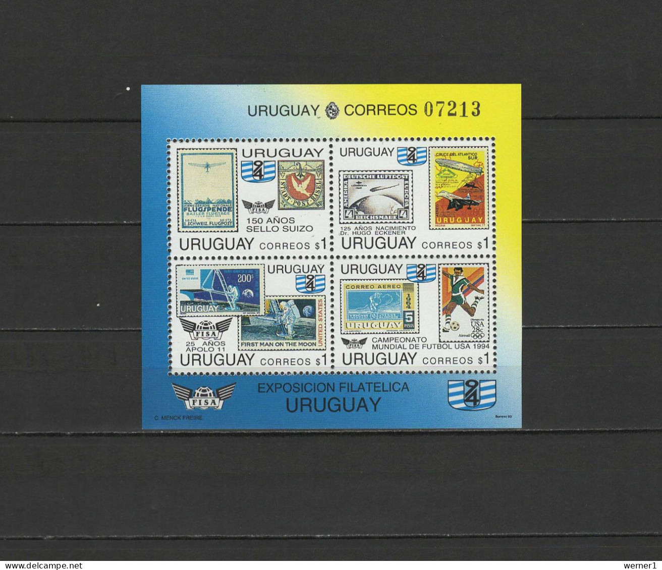 Uruguay 1993 Football Soccer World Cup, Space, Zeppelin S/s MNH - 1994 – États-Unis