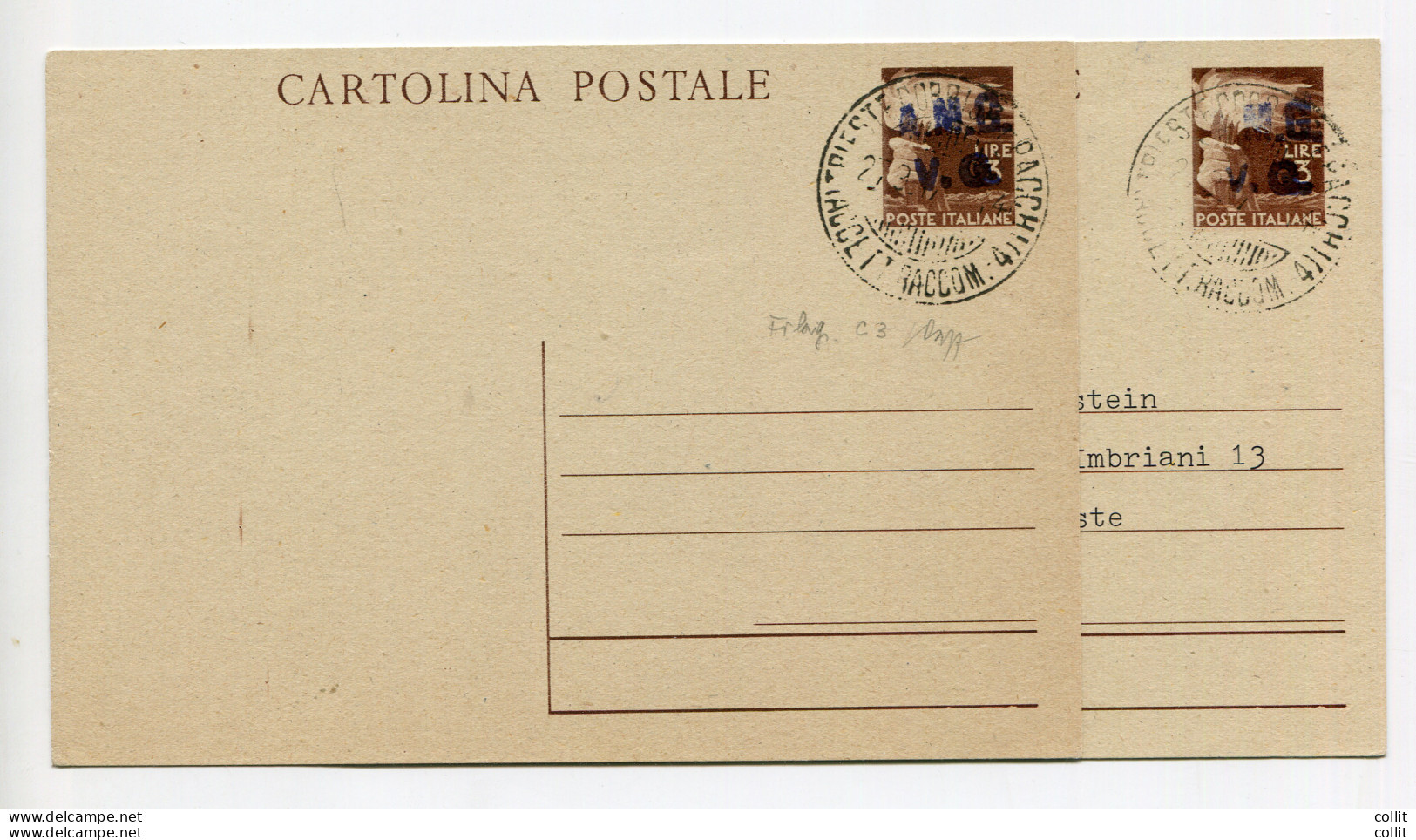 AMG. VG. - CP Lire 3 "Democratica" N. C 3 Due Cartoline Usate - Stamped Stationery