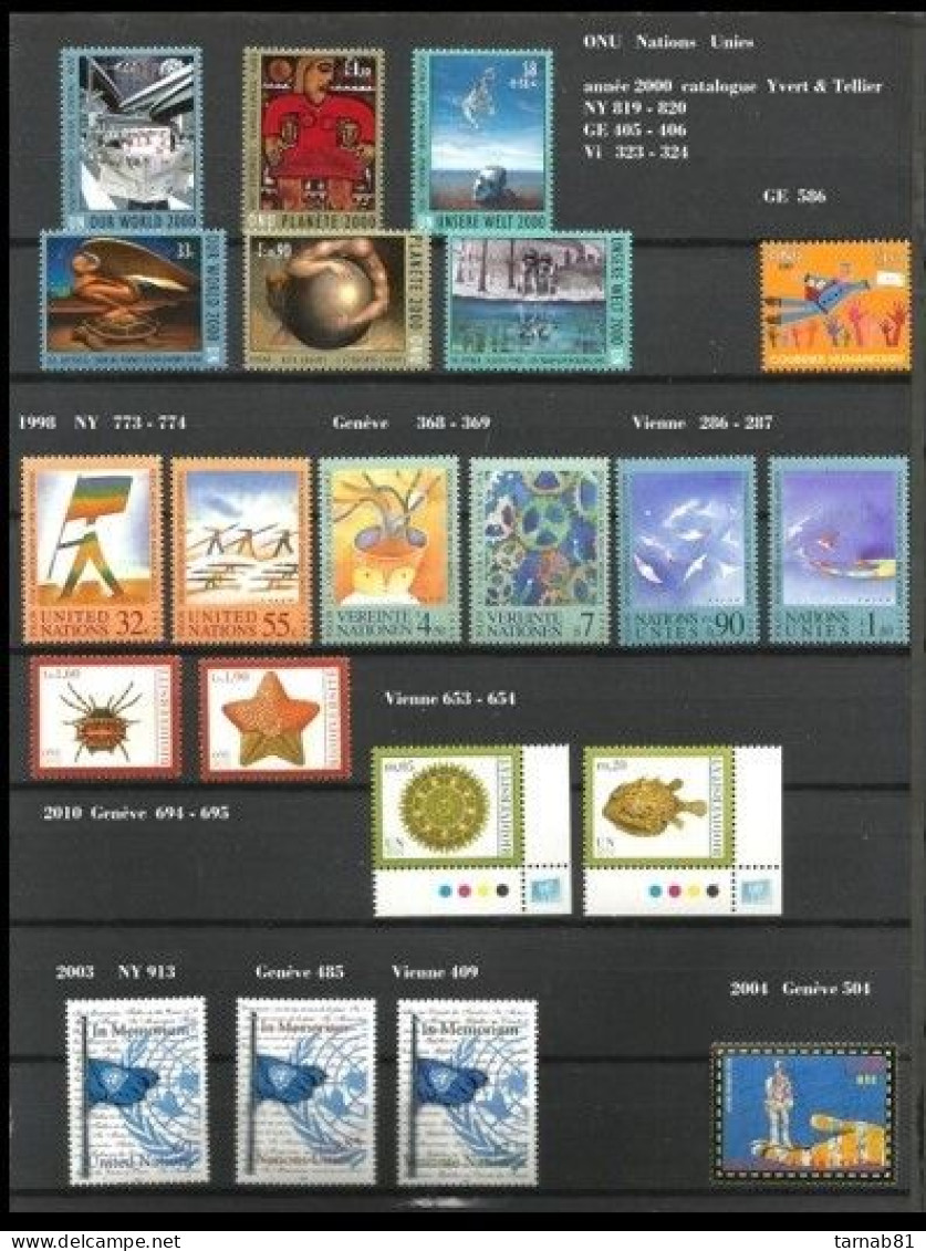 ONU Nations Unies Lot Timbres Neufs ** NY  Vienne Genève 2000 2003 2010 - Neufs