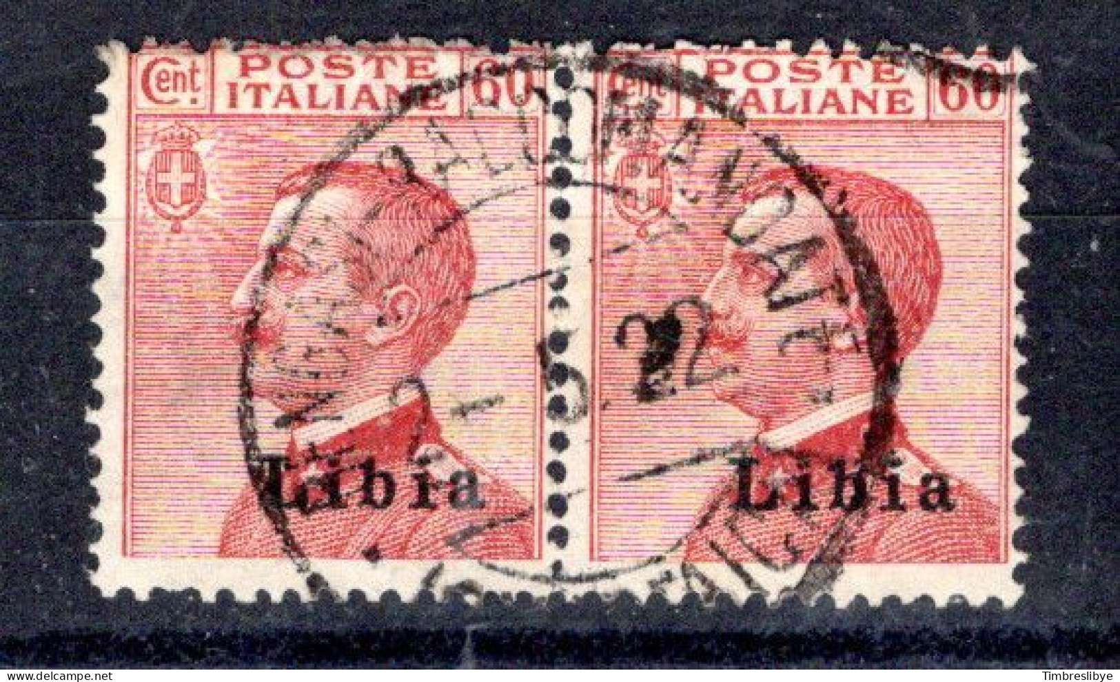 LIBYA 1918; Colonie Italienne, Emanuel III, 60 Ct, Mi-N° 12 En Paire, Oblitéré - Libya