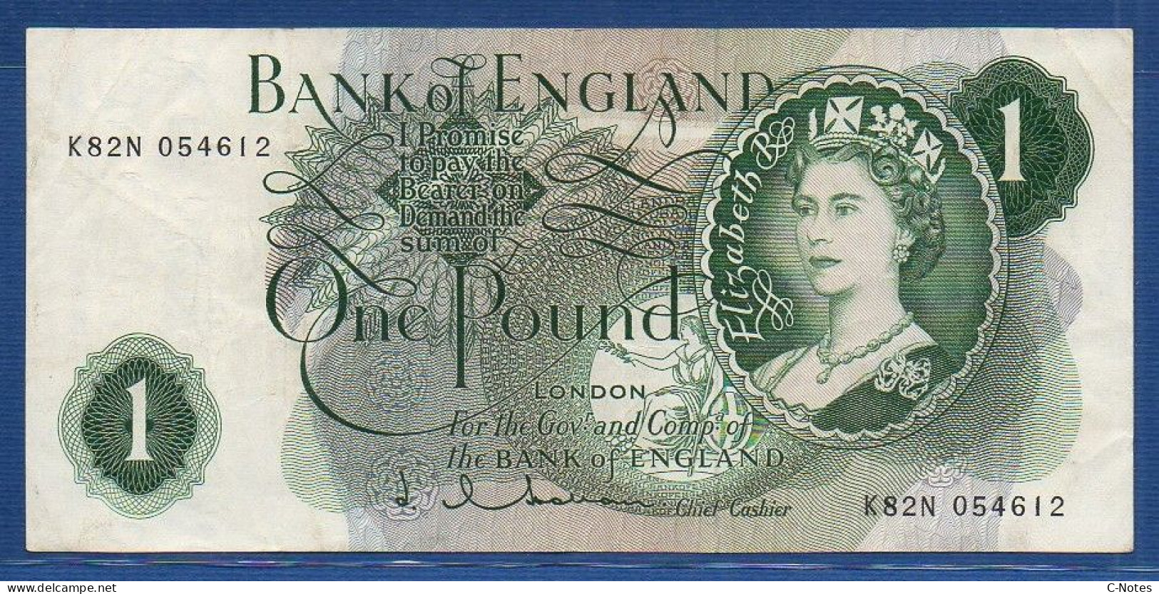 GREAT BRITAIN - P.374c – 1 Pound ND (1970 - 1977) VF,  S/n K82N 054612 - 1 Pound