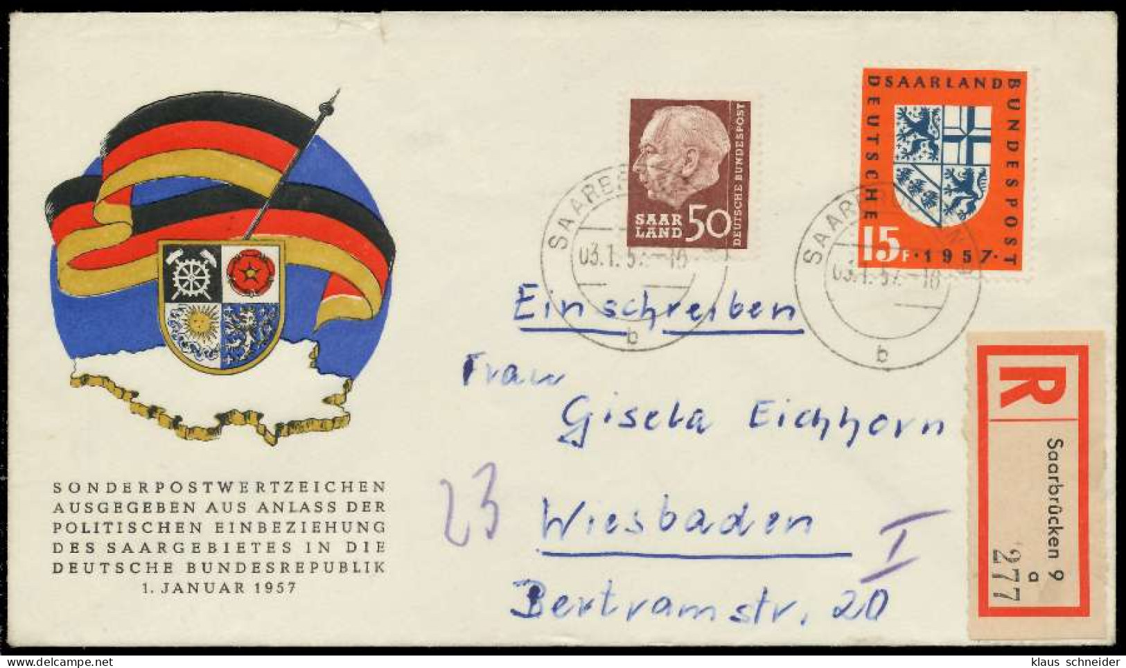 SAAR OPD 1957 Nr 393 U.a. BRIEF MIF X78DCFE - Lettres & Documents