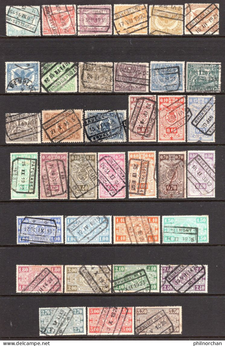 Belgique 1879à1935 Colis Postaux Oblitérés 92 Timbres Différents   5 €  (cote 66,85 €, 92 Valeurs) - Oblitérés