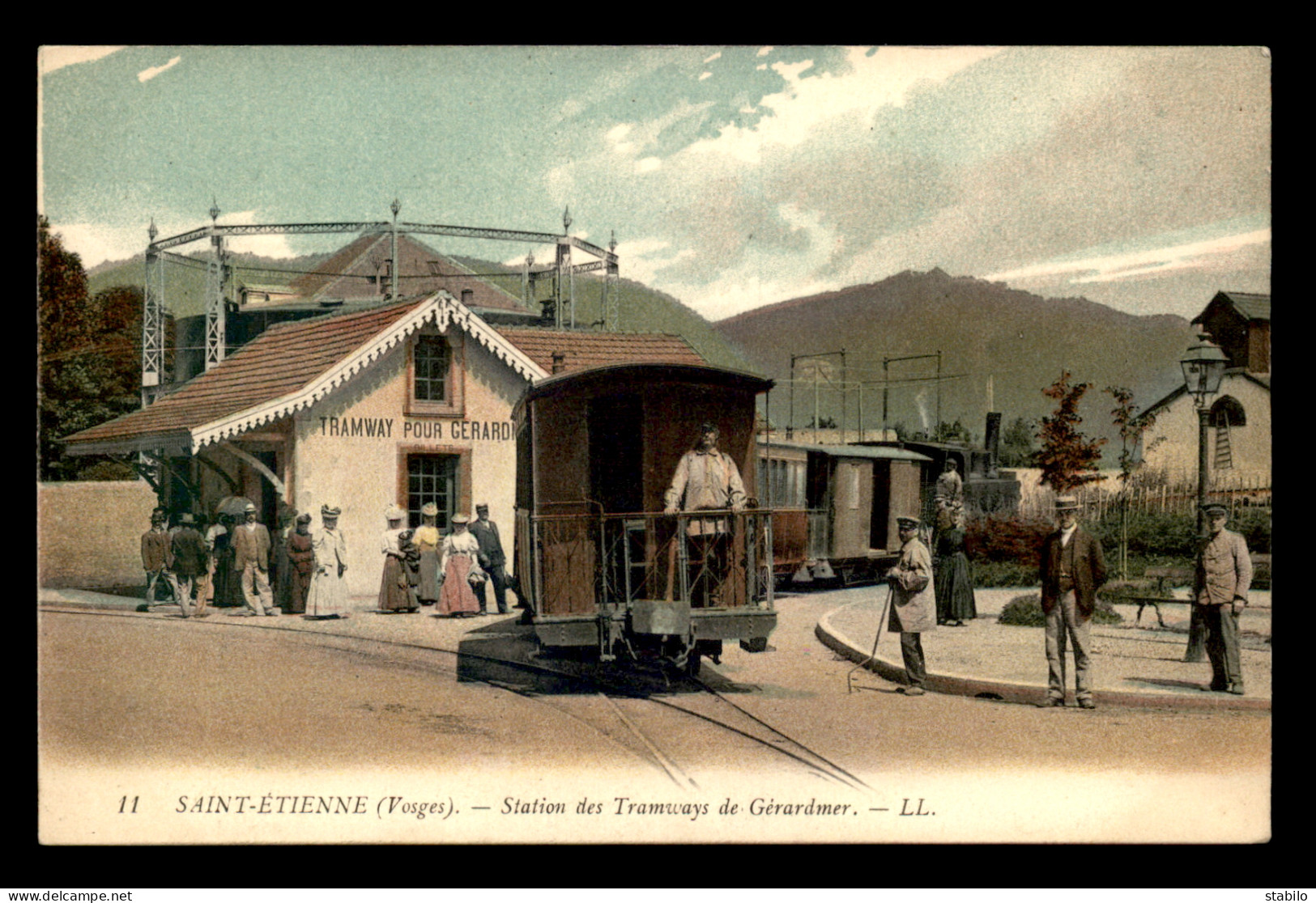 88 - SAINT-ETIENNE - STATION DES TRAMWAYS DE GERARDMER - CARTE ANCIENNE COLORISEE - Saint Etienne De Remiremont