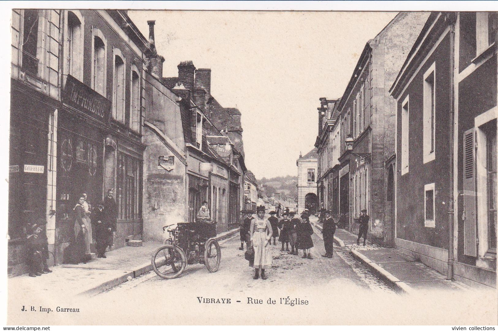 Vibraye (72 Sarthe) Rue De L'église - Moto A 3 Roues - Carte Précurseur édit. Garreau - Vibraye