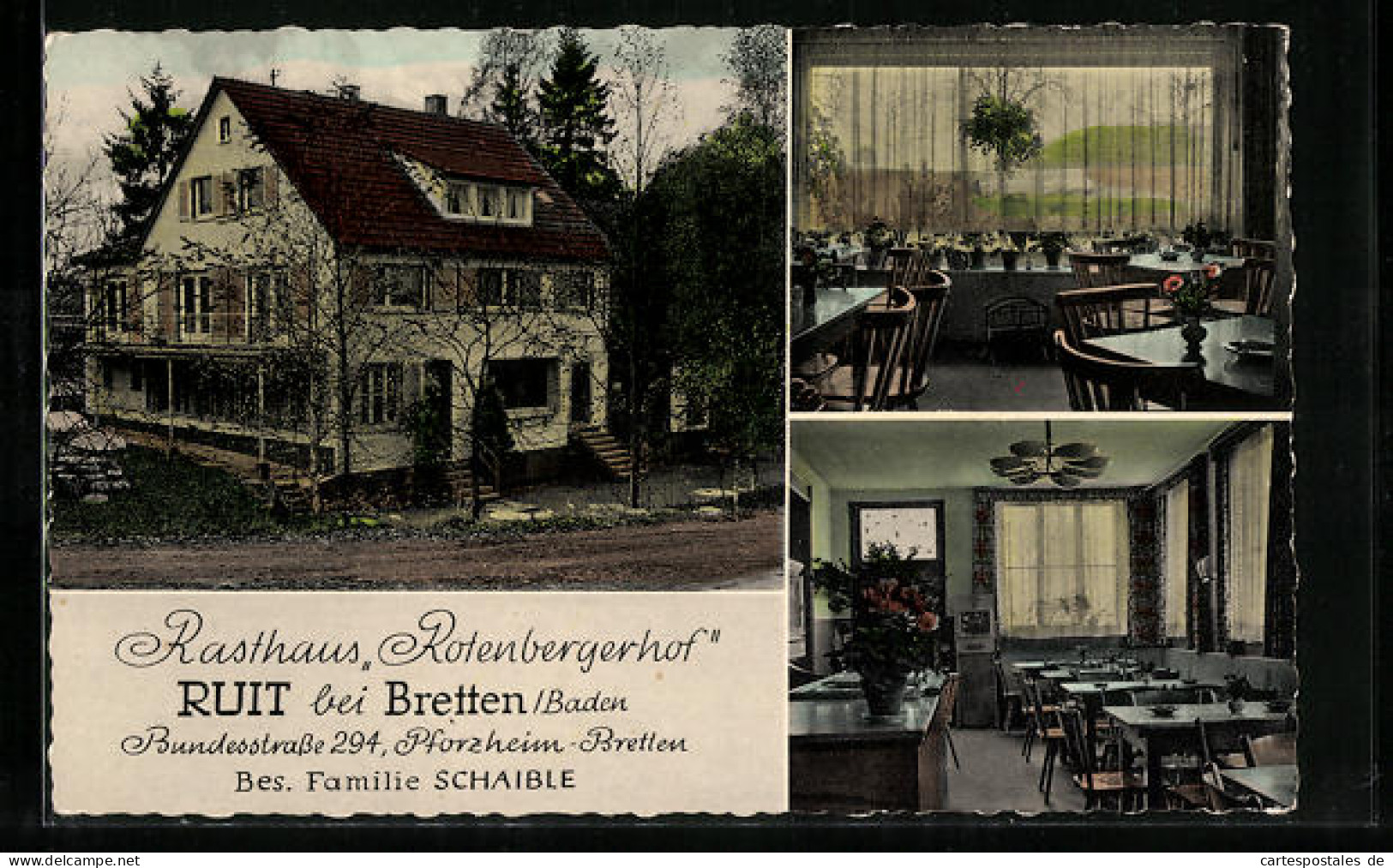 AK Ruit Bei Bretten /Baden, Gasthof Rasthaus Rotenbergerhof Familie Schaible, Bundesstrasse 294  - Bretten