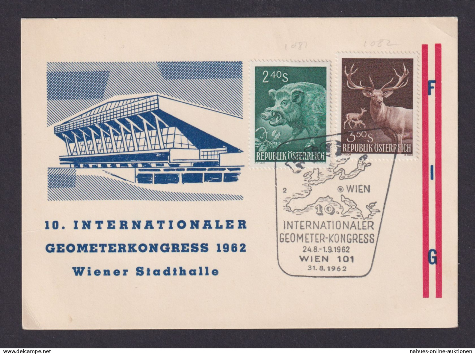 Österreich Brief 10. Int. Geometer - Kongress Wien Sondermarken Jagd 31.8.1962 - Briefe U. Dokumente