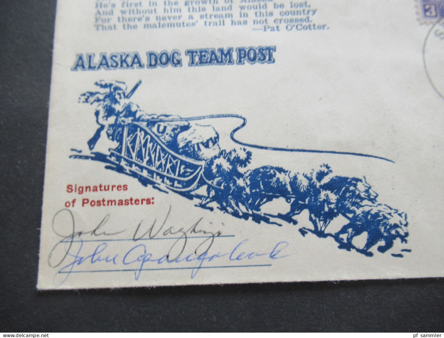 USA 1959 Alaska Dog Team Post Mit Unterschrift / Signatures Of Postmasters Stempel Alaska Savoonga Und Gambell - Arktis Expeditionen