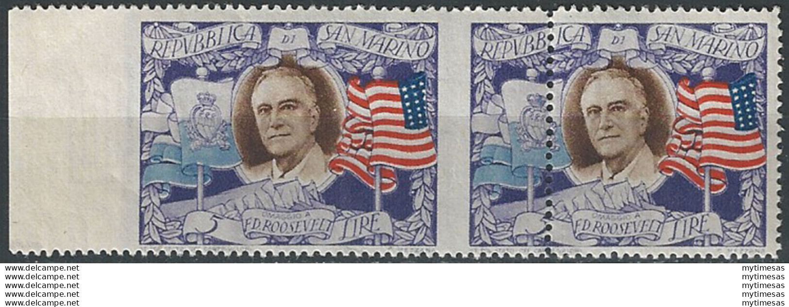 1947 San Marino Roosevelt L. 5 Cp Var. MNH Sass. N. 303fa - Autres & Non Classés