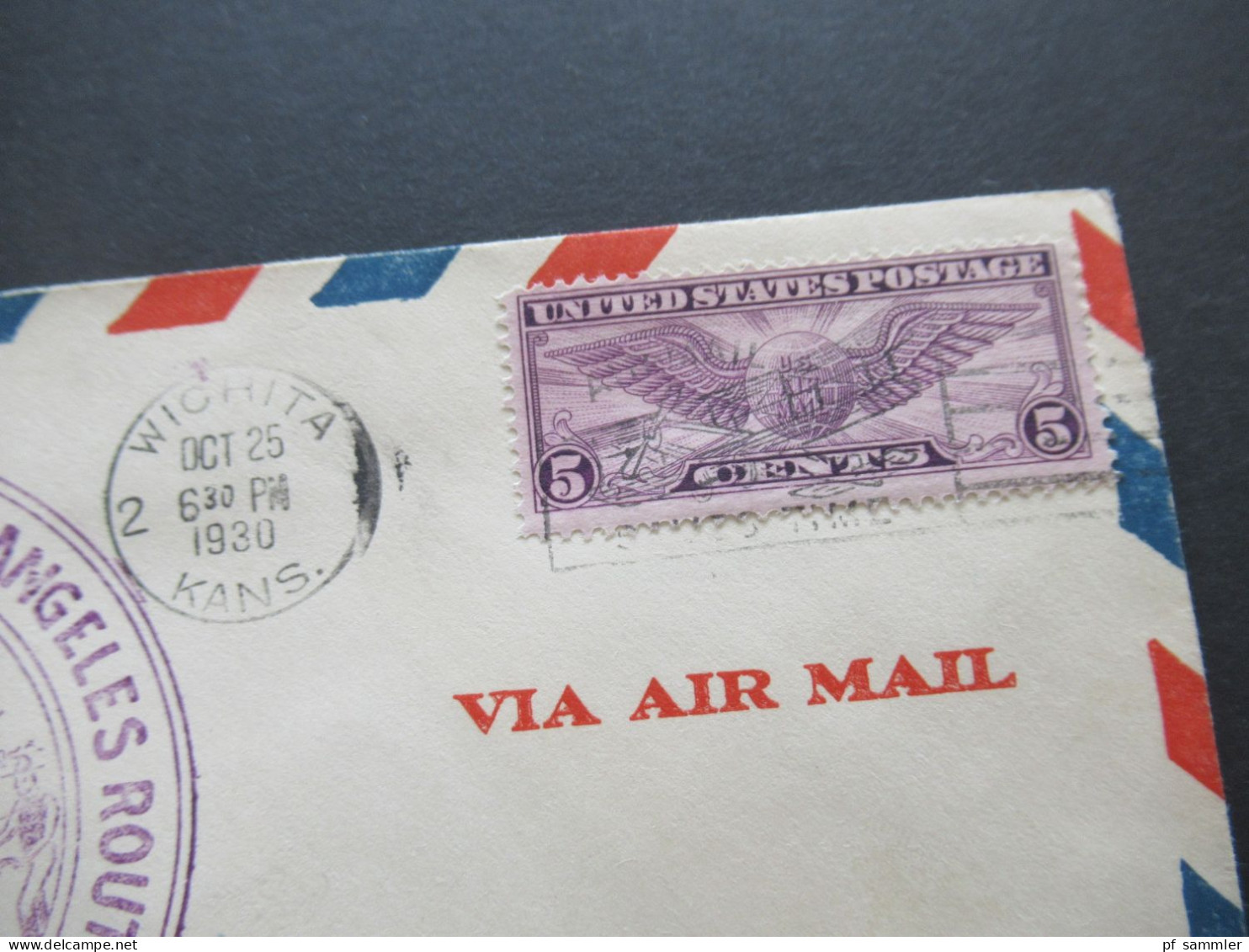 USA 1930 First Flight New York - Los Angeles Route Air Mail POD CAM 34 Stempel Wichita Kansas - New York - 1c. 1918-1940 Lettres