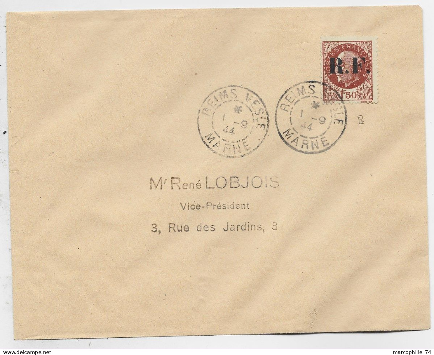 LIBERATION 1FR50 BRUN R.F. LETTRE COVER REIS VESLE 1.9.1944 MARNE - Liberation