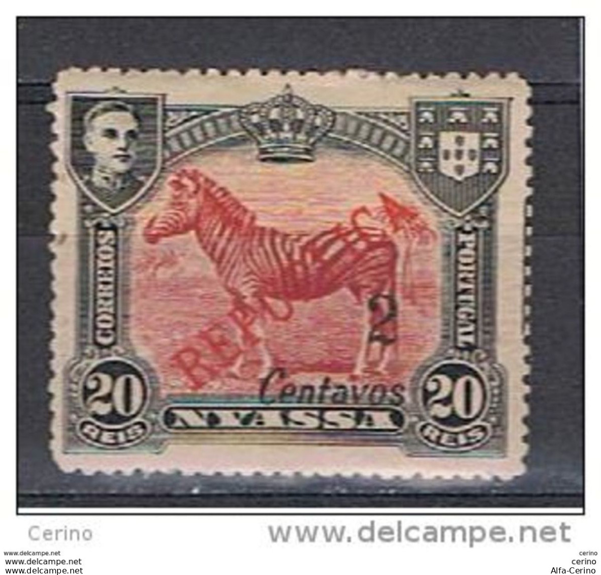 NYASSA:  1921  SOPRASTAMPATO  -  2 C./20 R. NERO  E  CARMINIO  L. -  YV/TELL. 87 A - Nyassa