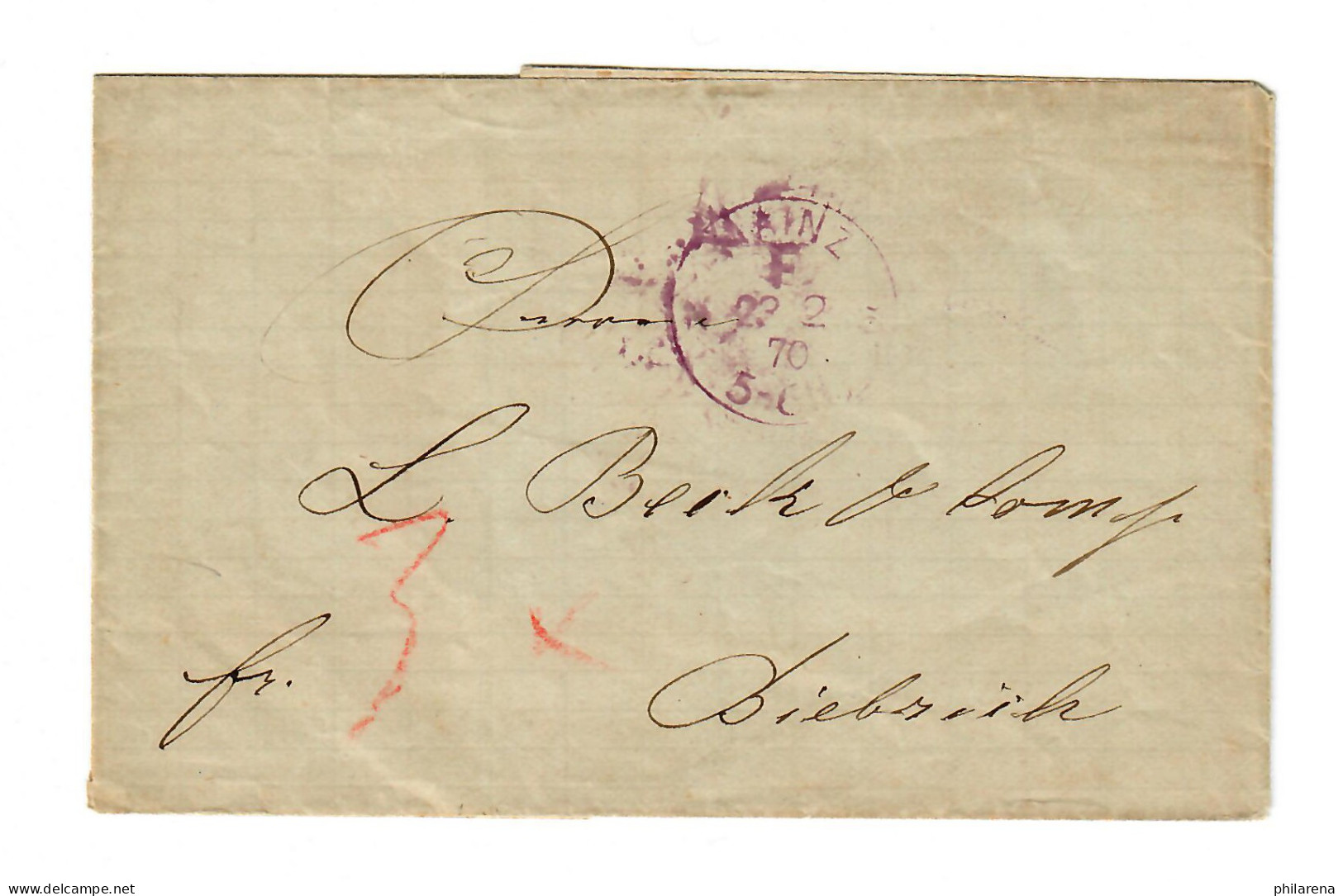 NDP: Mainz 1870 Nach Biebrich, - F -Stempel - Lettres & Documents