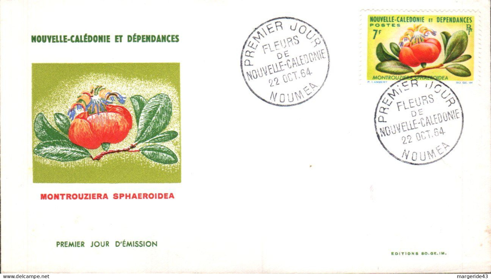 NOUVELLE CALEDONIE FDC 1964 FLEURS - FDC