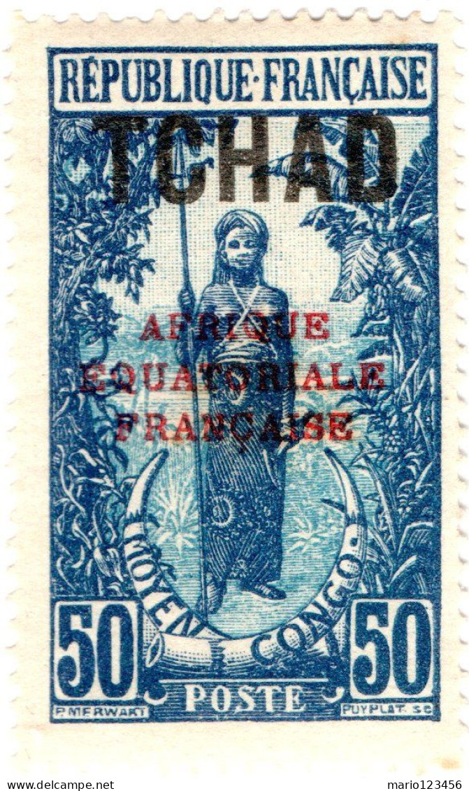 CIAD, CHAD, COSTUMI LOCALI, 50 C., 1924, FRANCOBOLLI NUOVI (MLH*) Scott:TD 36, Yt:TD 31 - Ongebruikt