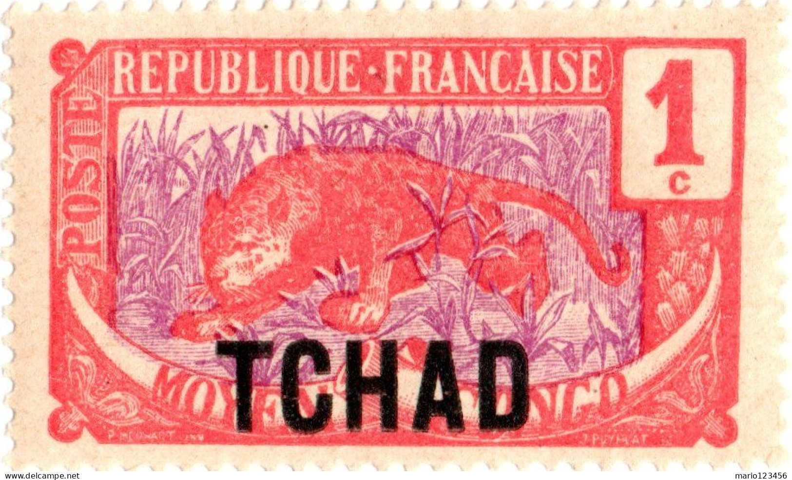 CIAD, CHAD, FAUNA, LEOPARDO, 1 C., 1922, FRANCOBOLLI NUOVI (MLH*) Scott:TD 1, Yt:TD 1 - Neufs