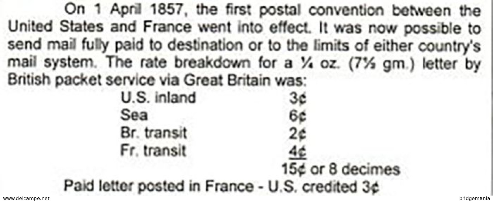 MTM135 - 1863 TRANSATLANTIC LETTER FRANCE TO USA Steamer PERSIA CUNARD - PAID - Poststempel