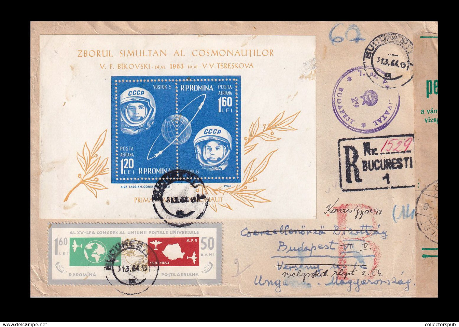 ROMANIA 1964. Interesting Cover To Hungary, With Space Blokk - Covers & Documents