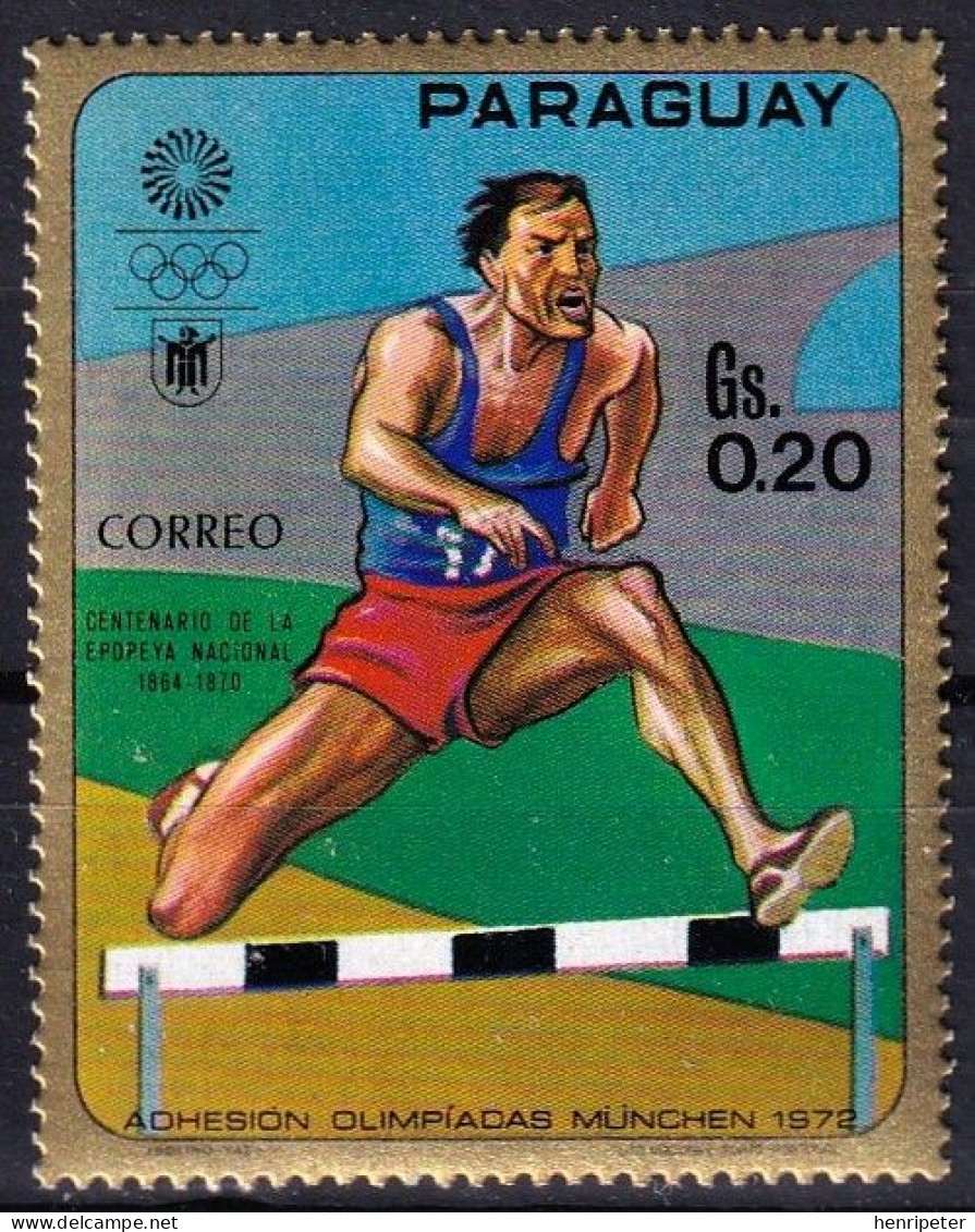 Timbre-poste Gommé Dentelé Neuf** - Jeux Olympiques D'été Munich 1972 Course De Haies - N° 1059 (Yvert) - Paraguay 1970 - Paraguay