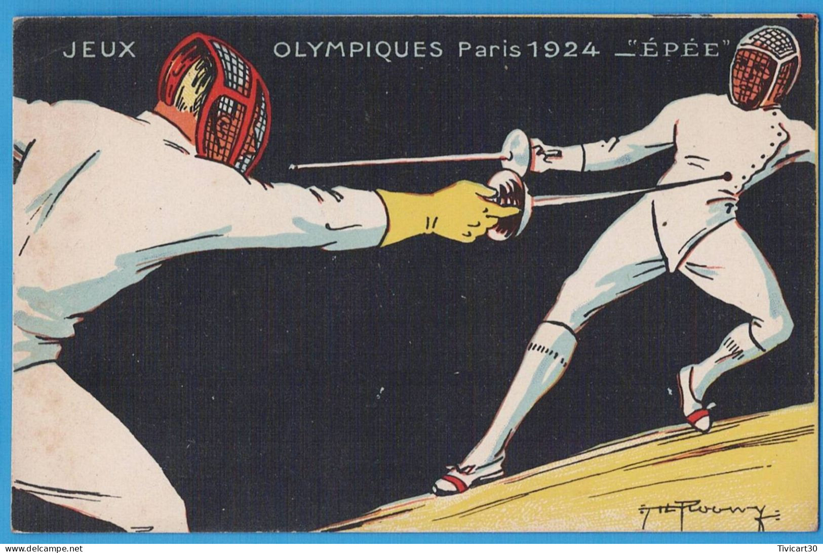CPA JEUX OLYMPIQUES PARIS 1924 - EPEE - ILLUSTRATEUR ROOWEY - COLLECTION KOLARSINE ET SOLUTION PAUTAUBERGE - Jeux Olympiques