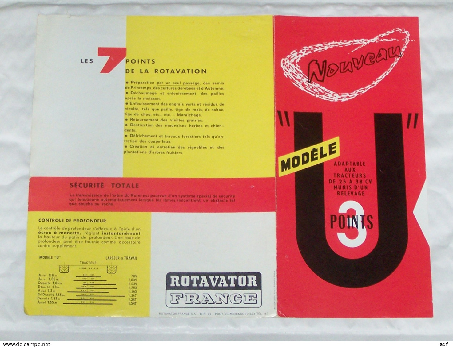 FEUILLET PUB PUBLICITAIRE NOUVEAU ROTAVATOR MODELE " U ", ATTELAGE TRACTEUR, AGRICULTURE - Tracteurs