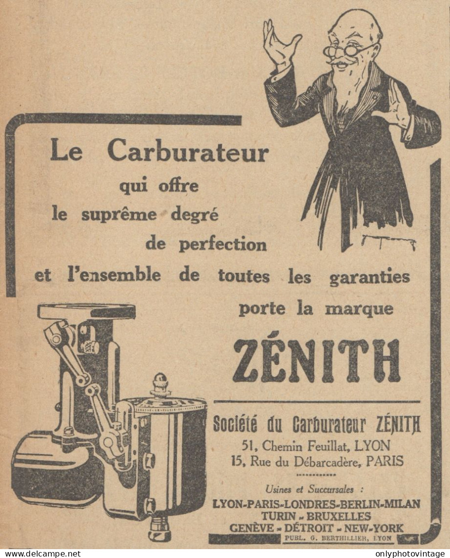 Carburateur Zénith - Pubblicità D'epoca - 1923 Old Advertising - Publicidad