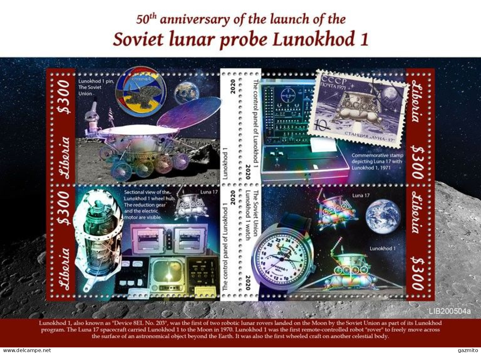 Liberia 2020, Space Lunakhod 1, Clock, Stamp On Stamp, BF - Uhrmacherei