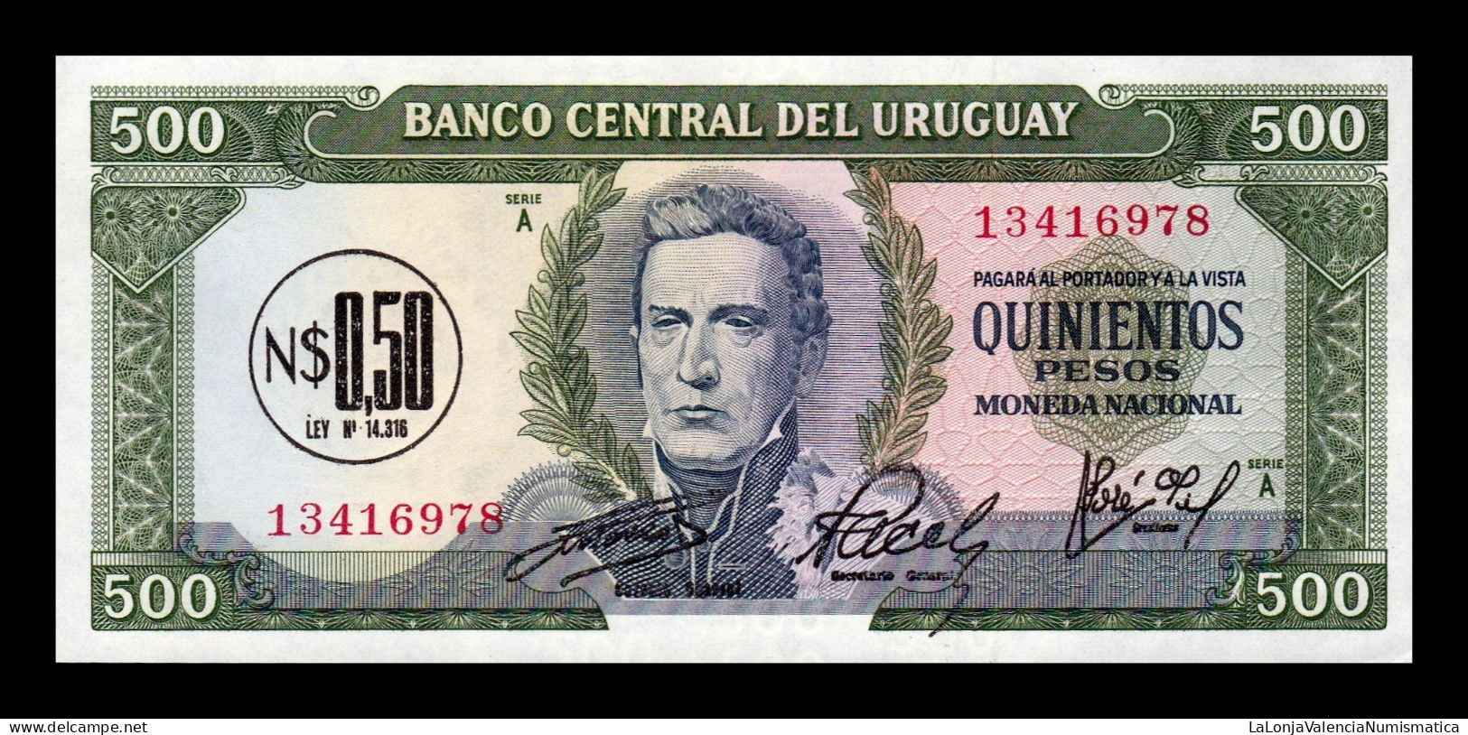 Uruguay 0.50 Nuevos Pesos On 500 1975 Pick 54 Sc Unc - Uruguay