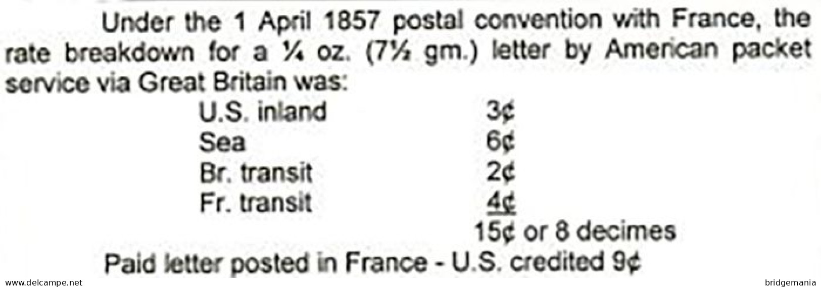 MTM141 - 1867 TRANSATLANTIC LETTER FRANCE TO USA Steamer CITY OF BOSTON THE INMAN LINE - PAID - Poststempel