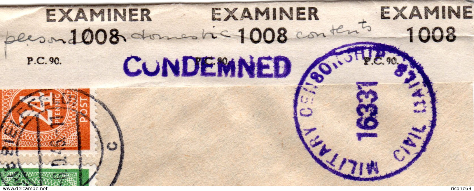 1946, Selt. Zensur-L1 CONDEMNED Auf Brief M. 8 Marken V. Bethel Bielefeld N. DK - Lettres & Documents