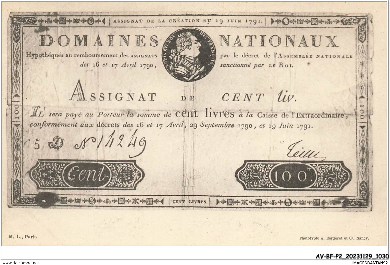 AV-BFP2-0702 - MONNAIE - Billet - Assignat De Cent Liv - Monedas (representaciones)