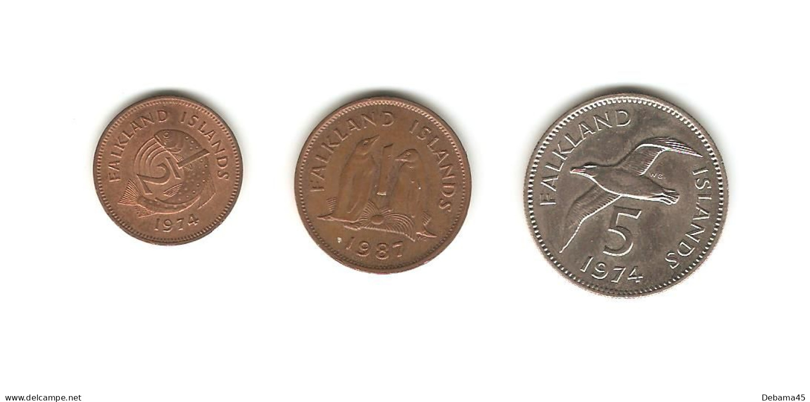 548/ FALKLAND (Iles Malouines) : 1/2 Penny 1974 - 1 Penny 1987 - 5 Pence 1974 - Falklandinseln