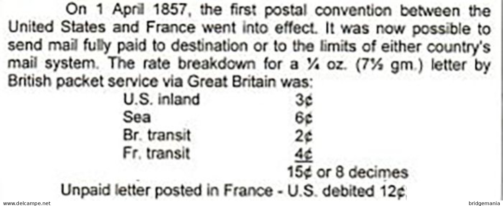 MTM145 - 1863 TRANSATLANTIC LETTER FRANCE TO USA Steamer PERSIA CUNARD - UNPAID 2 RATE - DEPRECIATED CURRENCY - Poststempel