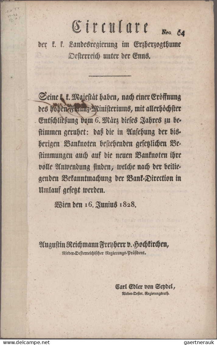 Austria: Privilegirte Oesterreichische National-Bank, Circular-Verordnung Vom 16 - Autriche