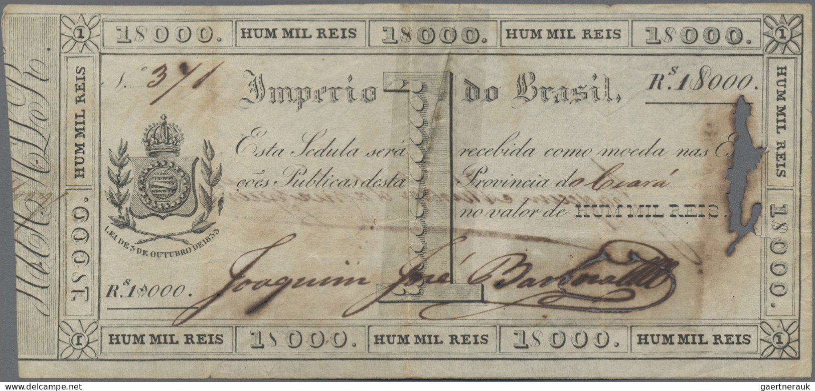 Brazil: Imperio Do Brasil, 1 Mil Reis 1833, P.A151, Small Tears Due To Ink Corro - Brésil