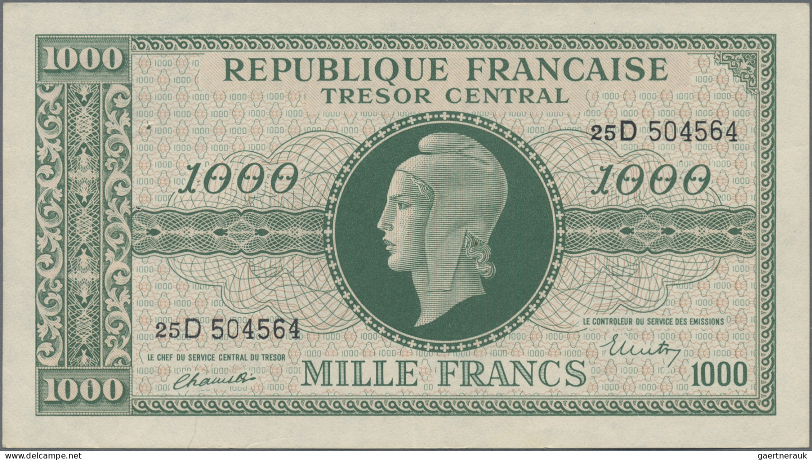 France: Trésor Central, Series ND(1944), Pair With 500 Francs (P.106, XF/XF+, Pi - 1955-1959 Opdruk ''Nouveaux Francs''