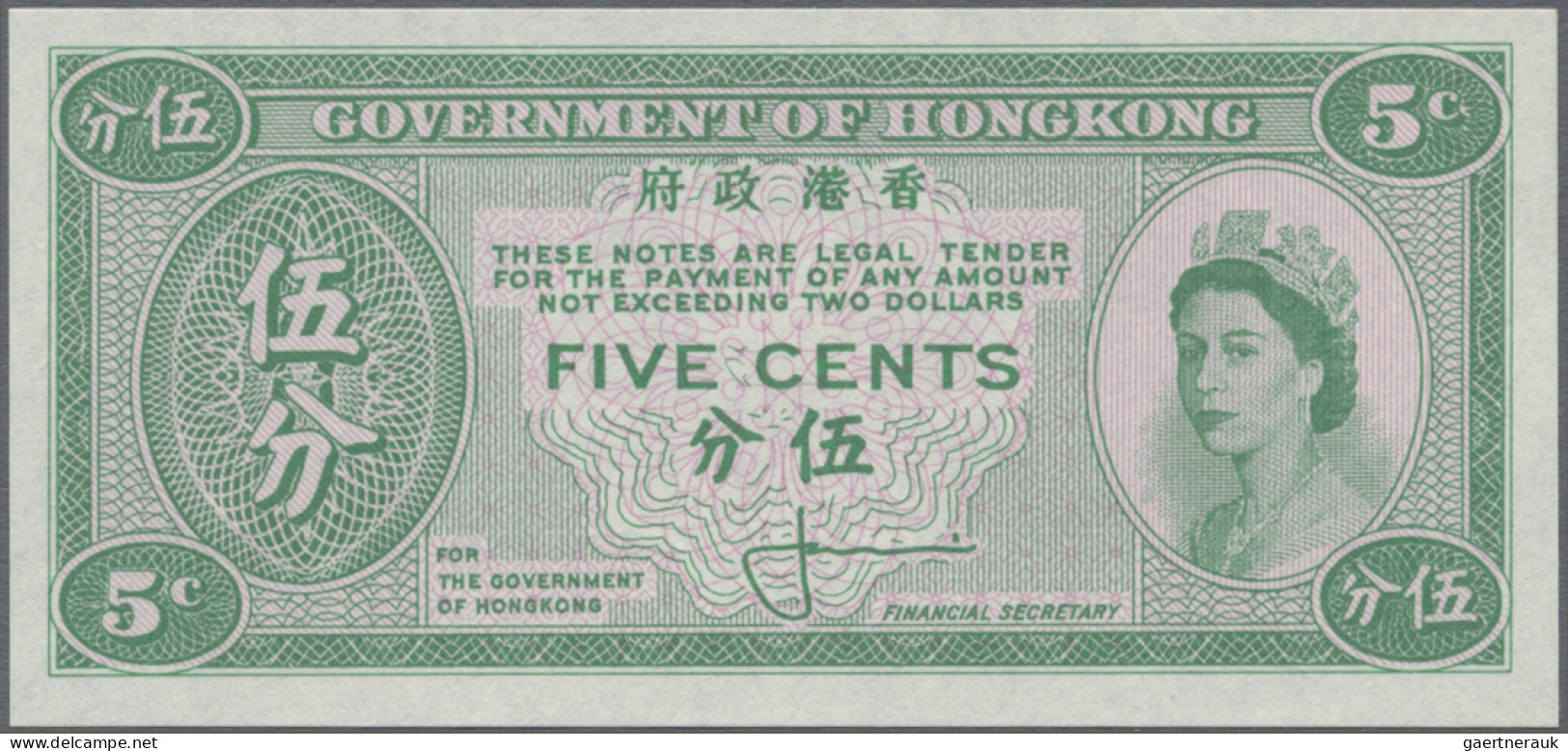 Hong Kong: Government of Hong Kong, very nice group of 9 small size notes, serie