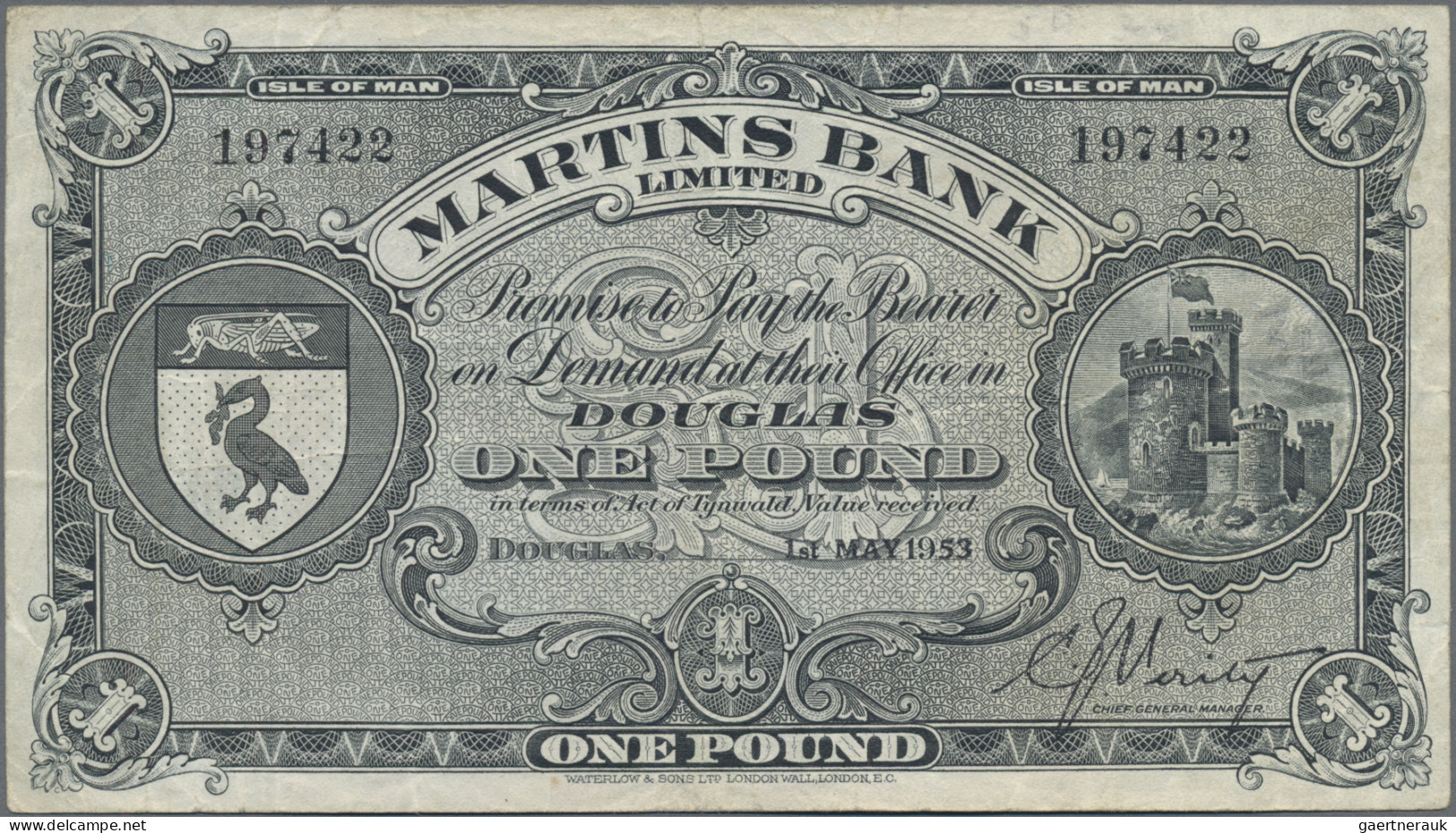 Isle Of Man: Martins Bank Limited, 1 Pound 1st May 1953, P.19b, Slightly Toned P - Andere & Zonder Classificatie