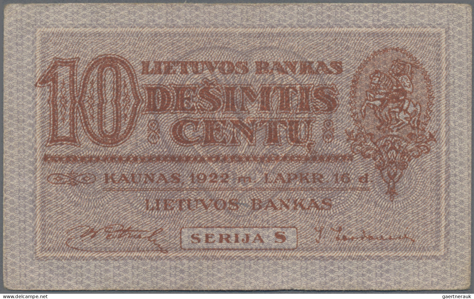Lithuania: Lietuvos Bankas, Set With 4 Banknotes, Series 1922, With 1 Centas (P. - Lithuania