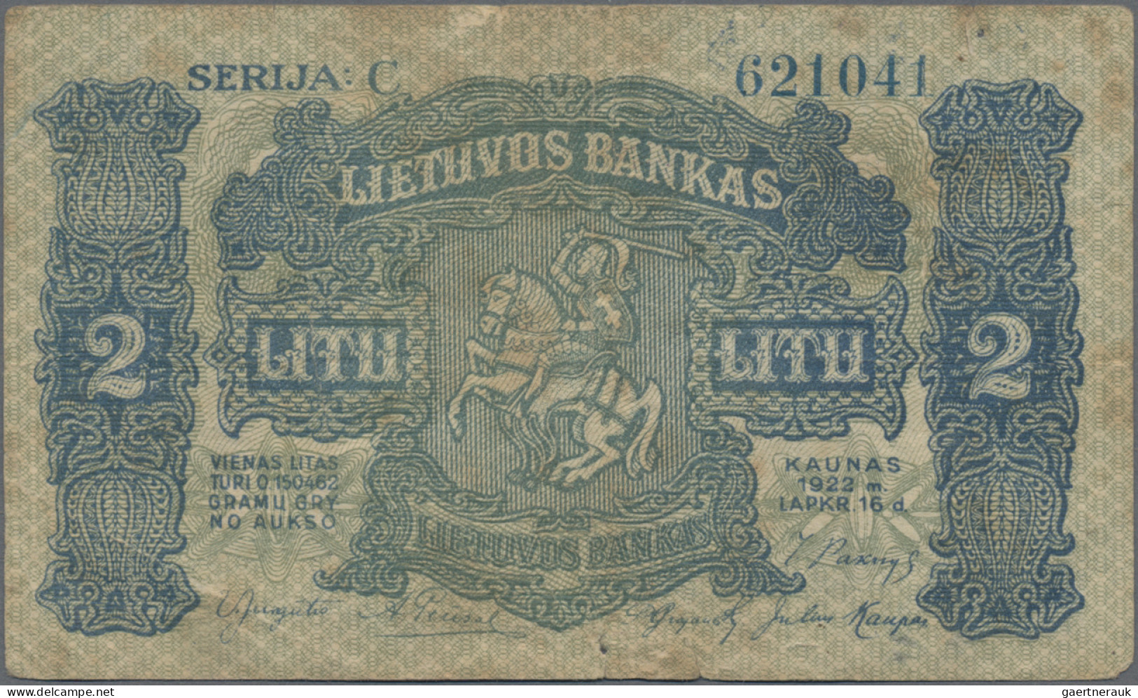 Lithuania: Lietuvos Bankas, Series 1924, With 1 Litas (P.13, VF/VF+, Small Stain - Lituania