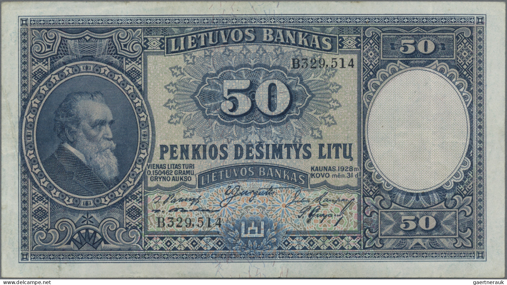 Lithuania: Lietuvos Bankas, Series 1927/28, Set With 10 Litu (P.23, VF/VF+, Rust - Lituania