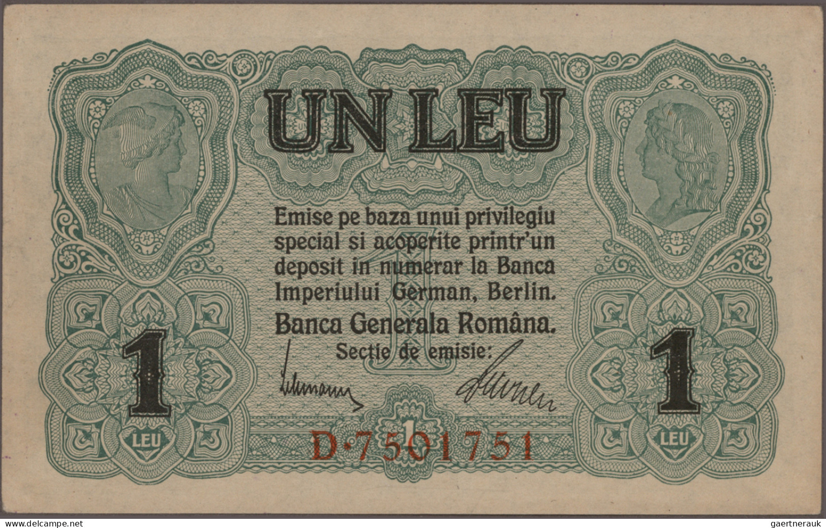 Romania: Banca Generală Română – German Occupation WW I, set with 4 banknotes, s