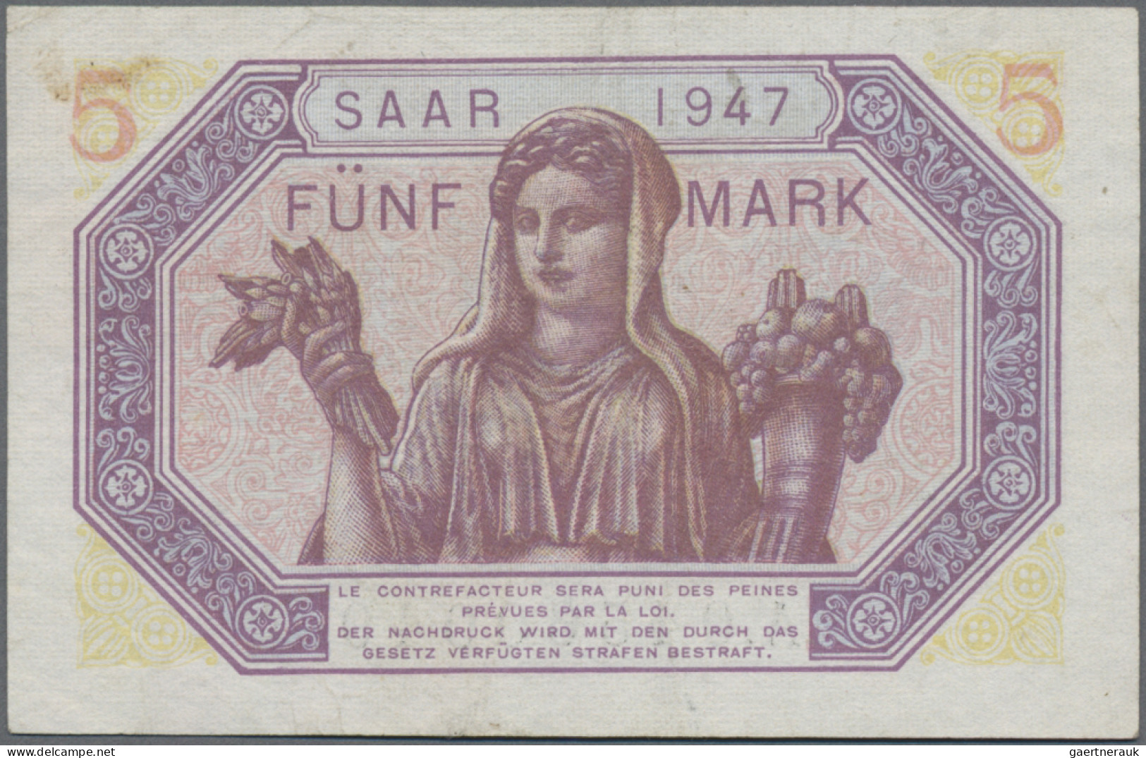 Deutschland - Nebengebiete Deutsches Reich: Saar, 1 Mark 1947, Ro.867 (P.3) (VF, - Sonstige & Ohne Zuordnung