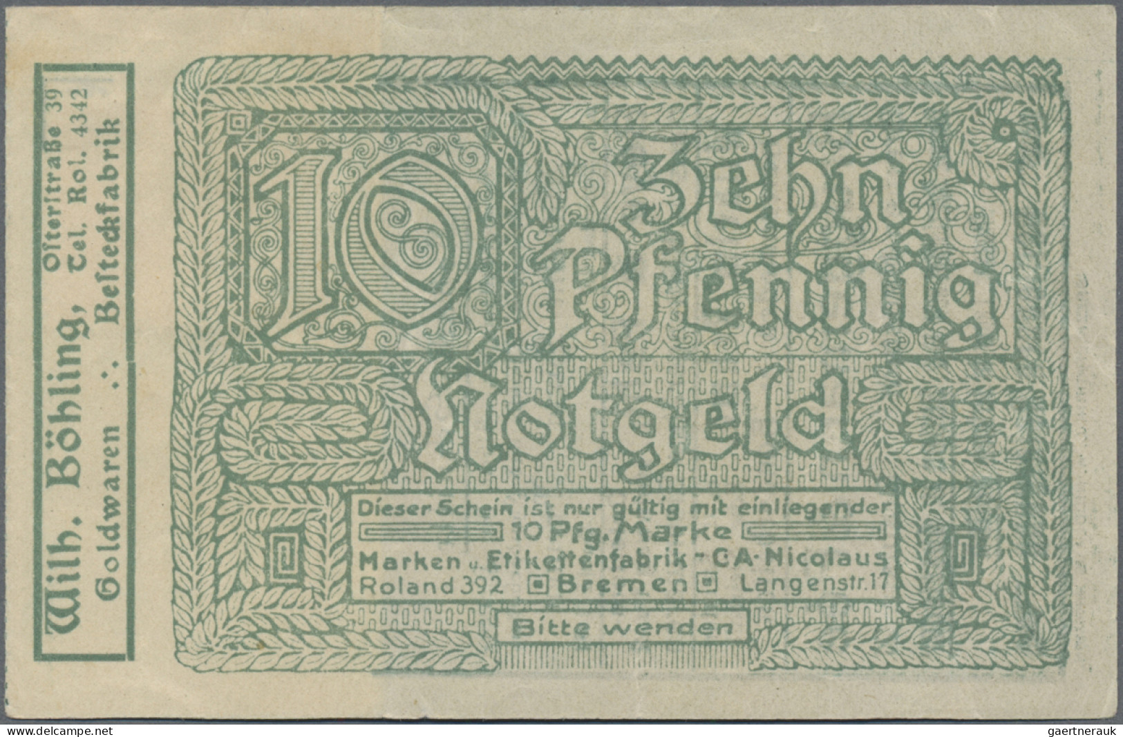 Deutschland - Briefmarkennotgeld: Bremen, Wilh. Böhling, Goldwaren, Briefmarkeng - Andere & Zonder Classificatie