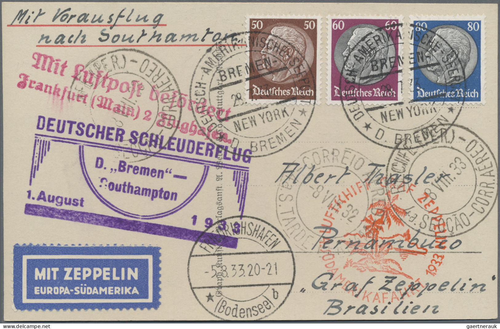 Zeppelin Mail - Germany: 1933, 4th South America Flight Incombination With Catap - Poste Aérienne & Zeppelin