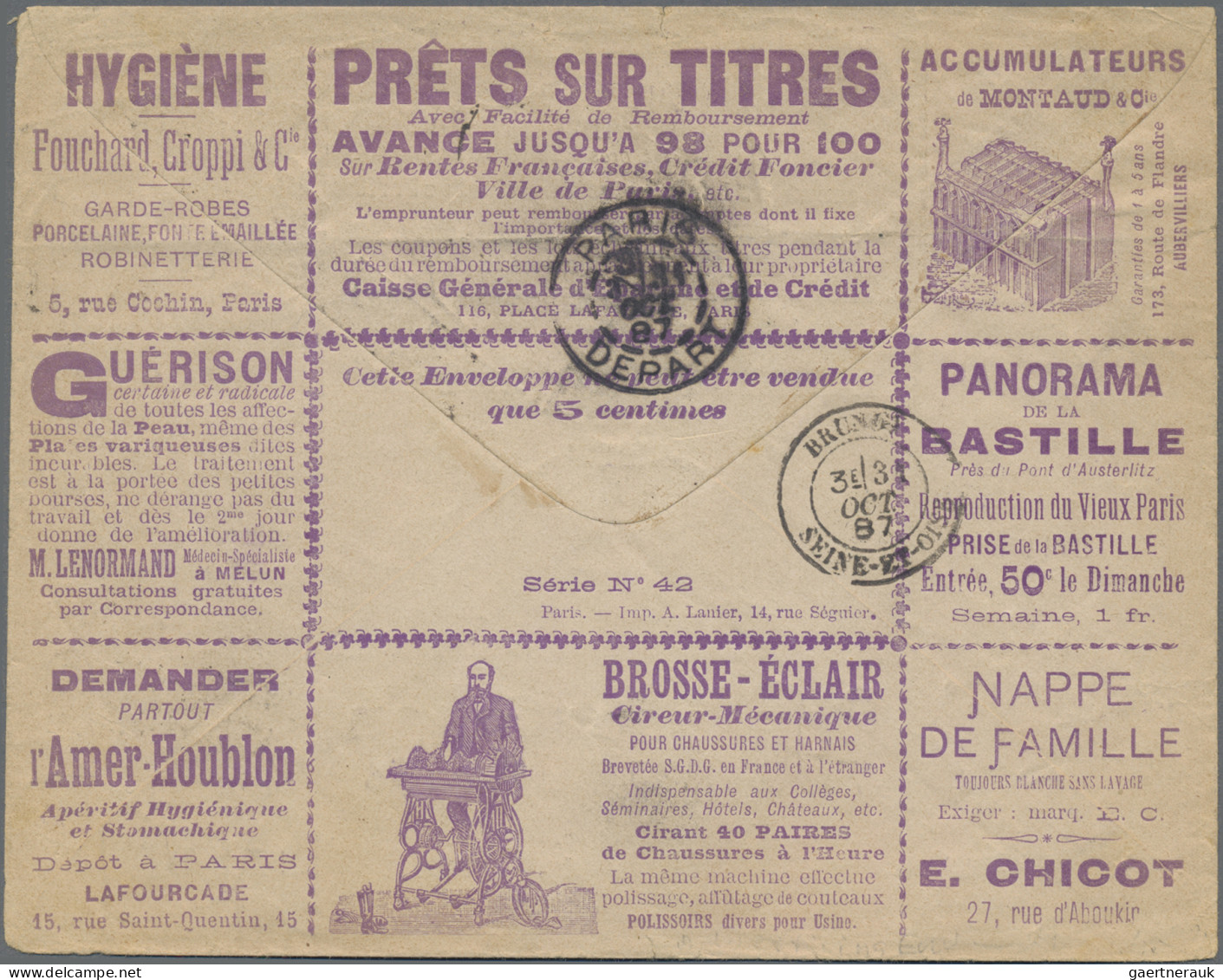 France - Postal Stationery: 1887, Type Sage 15c. Blue, Advertisement Envelope "P - Andere & Zonder Classificatie