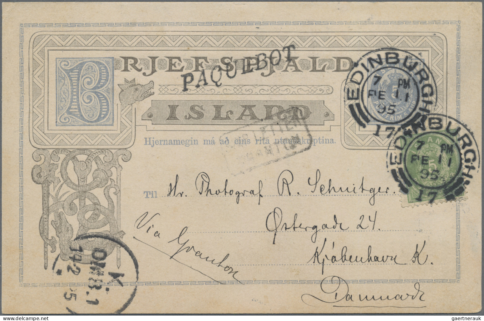 Iceland - Postal Stationery: 1895, Card 5 Aur. Blue Uprated 5 Aur. Green Canc."E - Ganzsachen