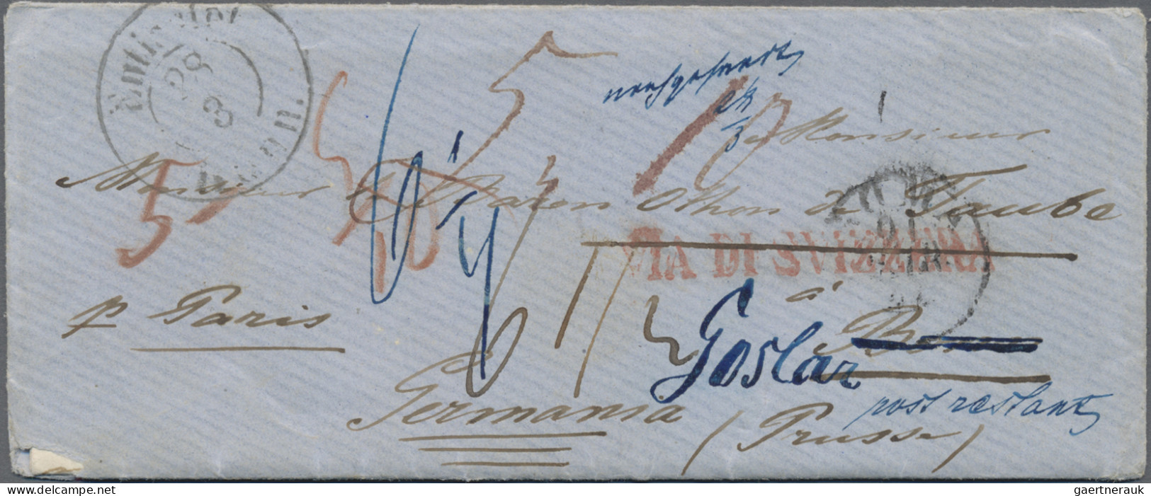 Italy -  Pre Adhesives  / Stampless Covers: 1857 (Rome - Milan - Zürich - Bonn - - 1. ...-1850 Prefilatelia